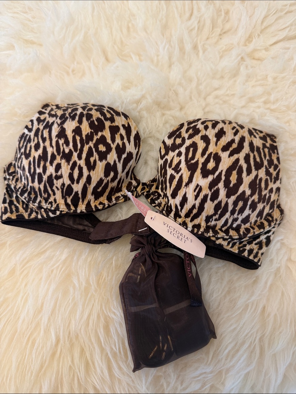 NWT Victoria's Secret Leopard Print Strappy Push-Up Bra in Black & Tan